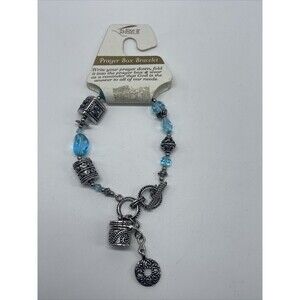 Alexa’s Angels Silver Tone Light Blue Stone Prayer Box Bracelet New